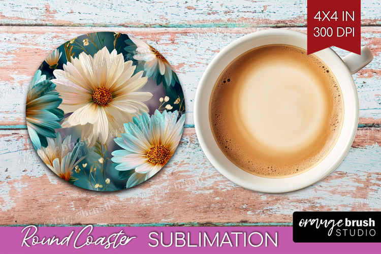 3D Flowers Round Coaster - Summer Coaster PNG Sublimation
