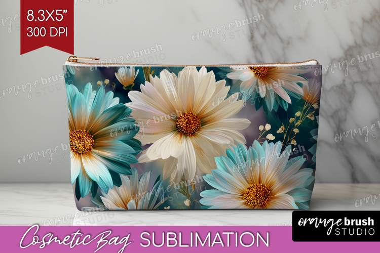 3D Flowers Cosmetic Bag - Summer Makeup Bag PNG Sublimation
