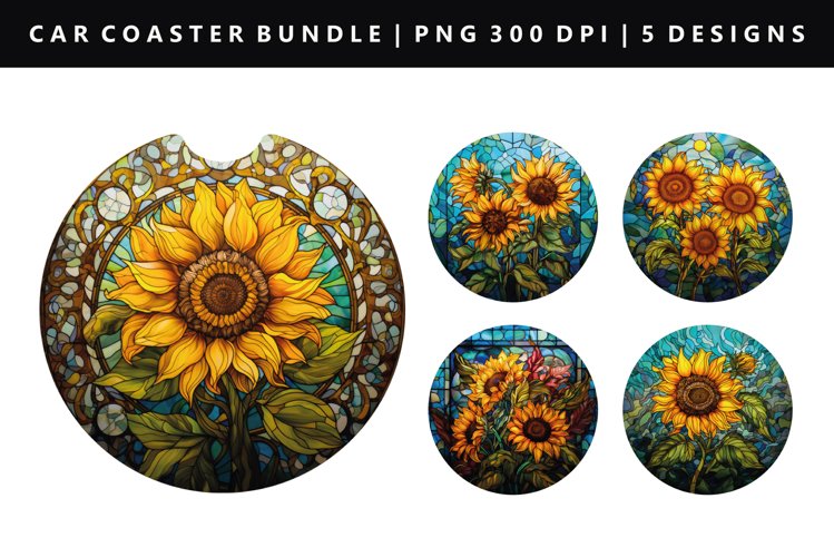Sunflower Keychain And Car Coaster Sublimation Design