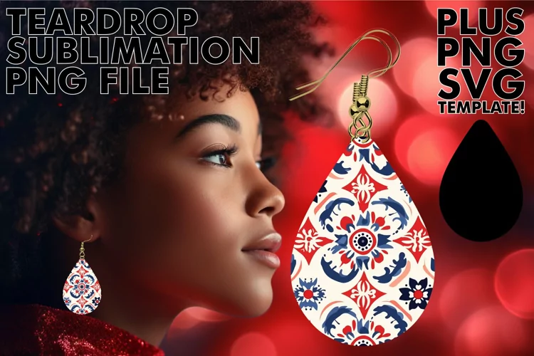 Portuguese Tile Charm: Teardrop Earrings Sublimation
