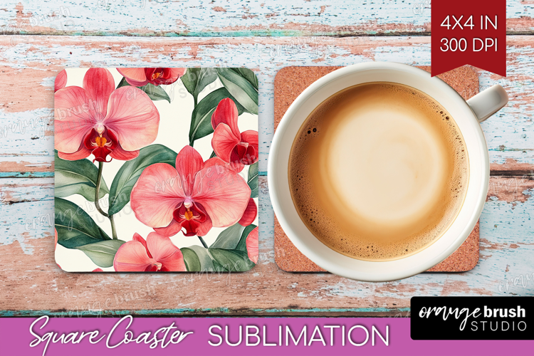 Tropical Flowers Square Coaster - Floral Coaster PNG