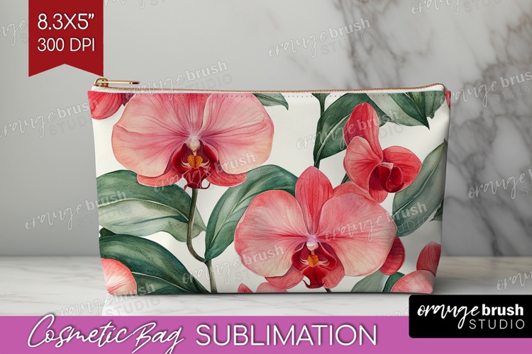 Tropical Flowers Cosmetic Bag - Floral Makeup Bag PNG
