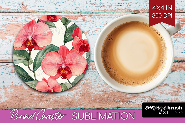 Tropical Flowers Round Coaster - Floral Coaster PNG
