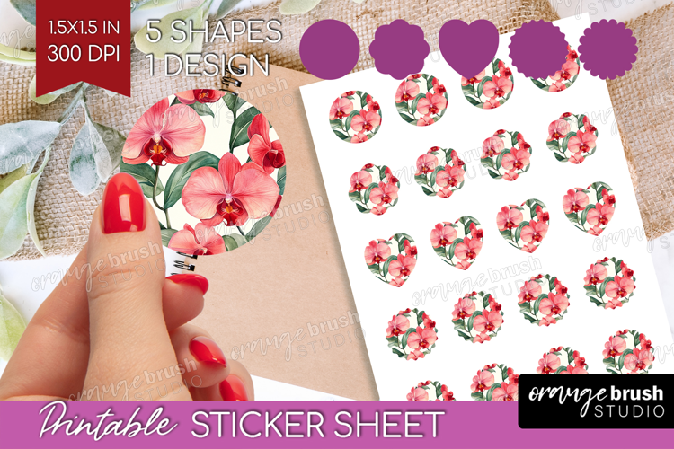 Tropical Flowers Round Sticker - Floral Printable Sticker