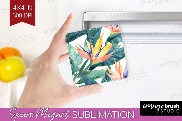 Tropical Flowers Magnet Sublimation - Floral Square Magnet