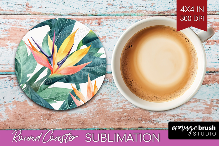 Tropical Flowers Round Coaster - Floral Coaster PNG