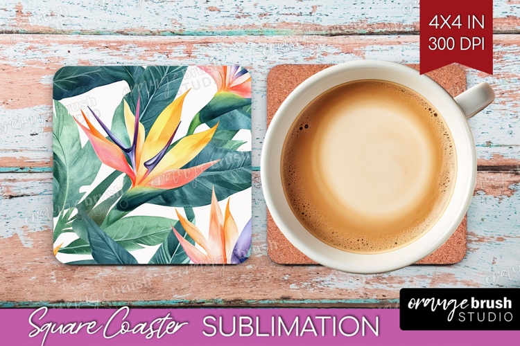 Tropical Flowers Square Coaster - Floral Coaster PNG