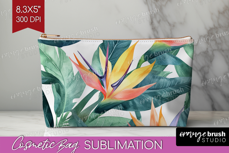 Tropical Flowers Cosmetic Bag - Floral Makeup Bag PNG