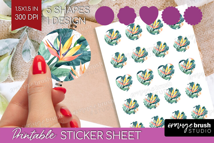 Tropical Flowers Round Sticker - Floral Printable Sticker example image 1