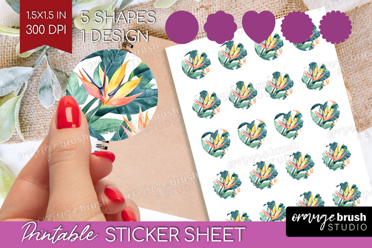 Tropical Flowers Round Sticker - Floral Printable Sticker