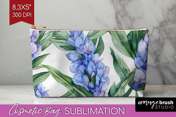 Tropical Flowers Cosmetic Bag - Floral Makeup Bag PNG example image 1