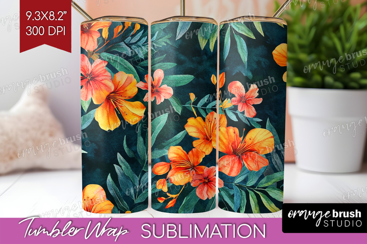 Tropical Flowers Tumbler Wrap - Floral Tumbler PNG