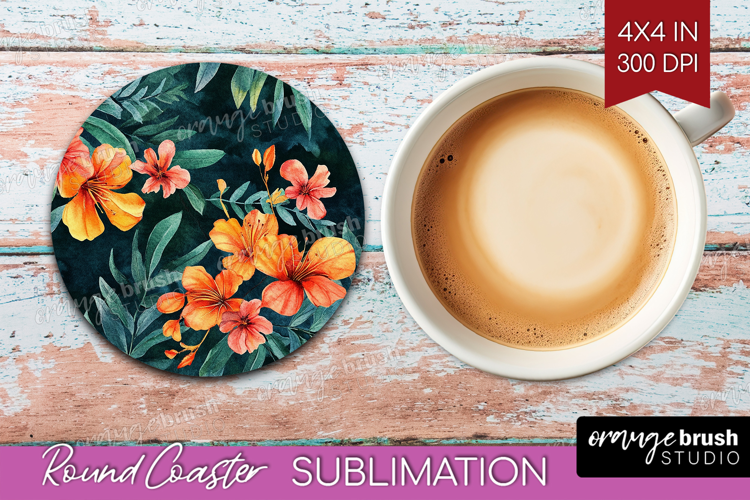 Tropical Flowers Round Coaster - Floral Coaster PNG