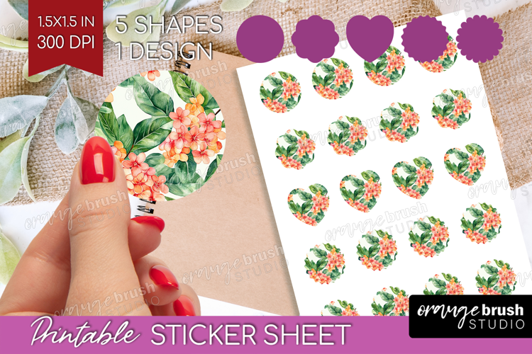 Tropical Flowers Round Sticker - Floral Printable Sticker