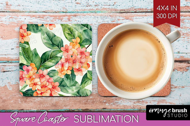 Tropical Flowers Square Coaster - Floral Coaster PNG