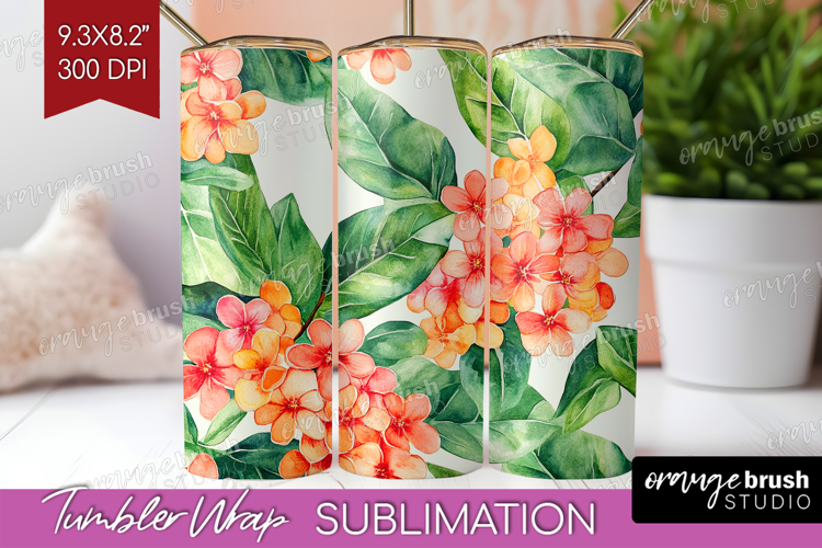 Tropical Flowers Tumbler Wrap - Floral Tumbler PNG