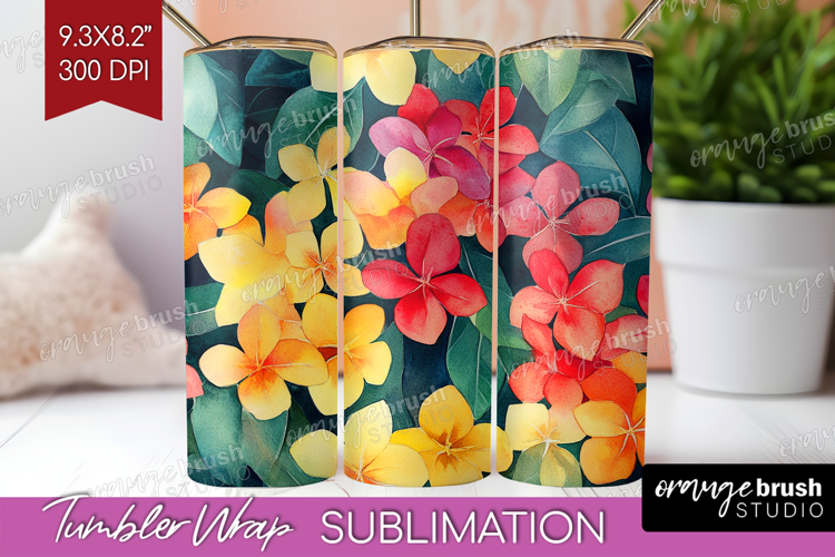 Tropical Flowers Tumbler Wrap - Floral Tumbler PNG
