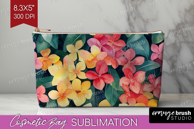 Tropical Flowers Cosmetic Bag - Floral Makeup Bag PNG