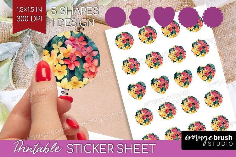 Tropical Flowers Round Sticker - Floral Printable Sticker example image 1