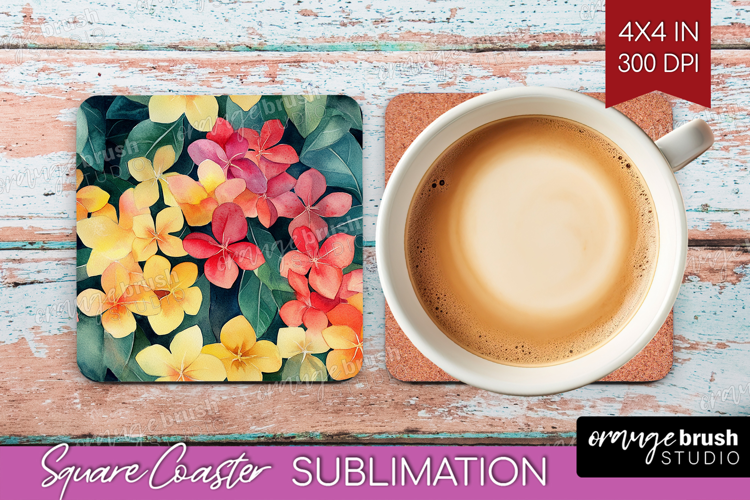 Tropical Flowers Square Coaster - Floral Coaster PNG