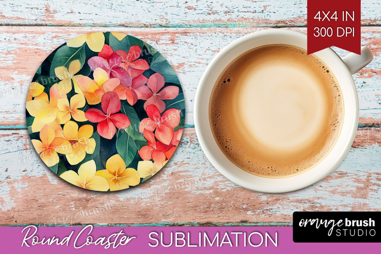 Tropical Flowers Round Coaster - Floral Coaster PNG