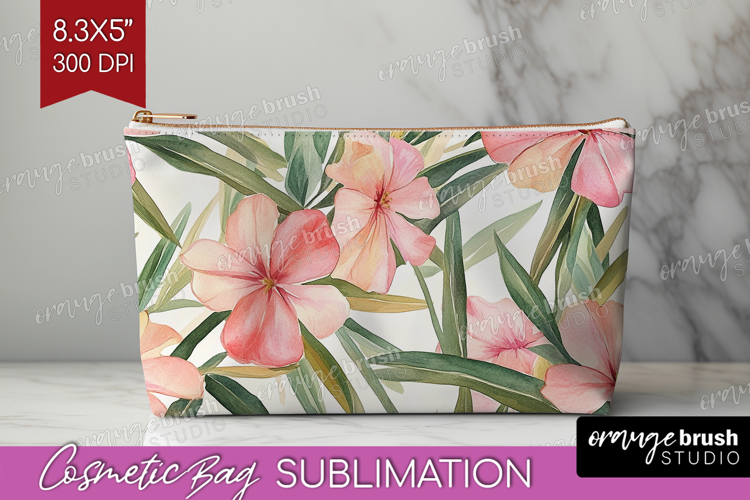 Tropical Flowers Cosmetic Bag - Floral Makeup Bag PNG