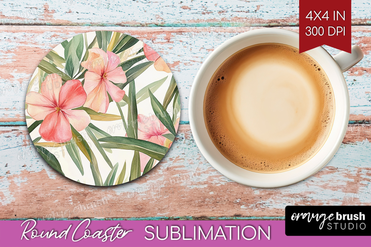Tropical Flowers Round Coaster - Floral Coaster PNG