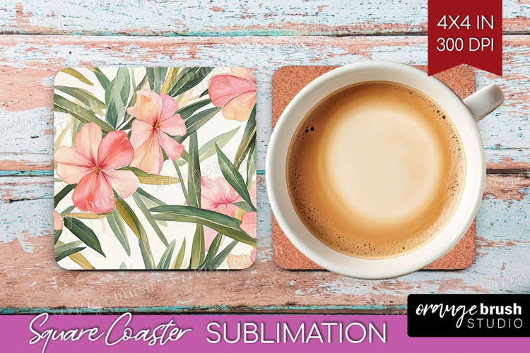Tropical Flowers Square Coaster - Floral Coaster PNG