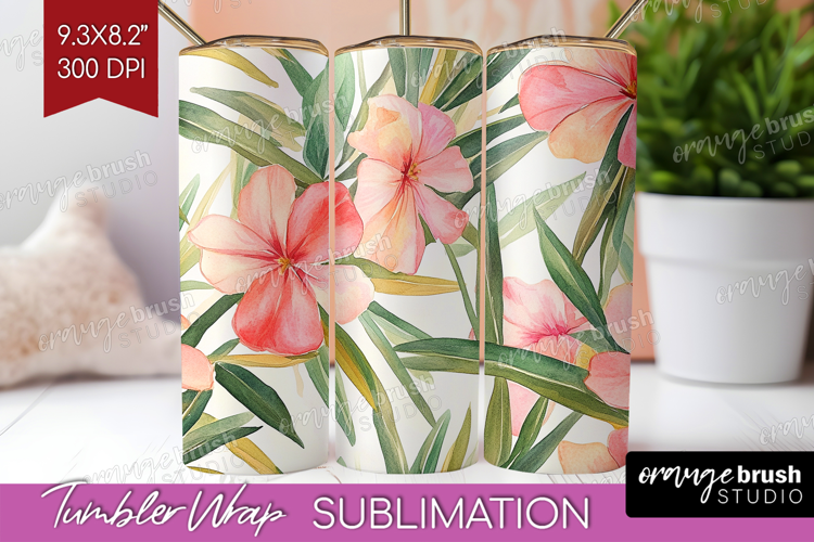 Tropical Flowers Tumbler Wrap - Floral Tumbler PNG
