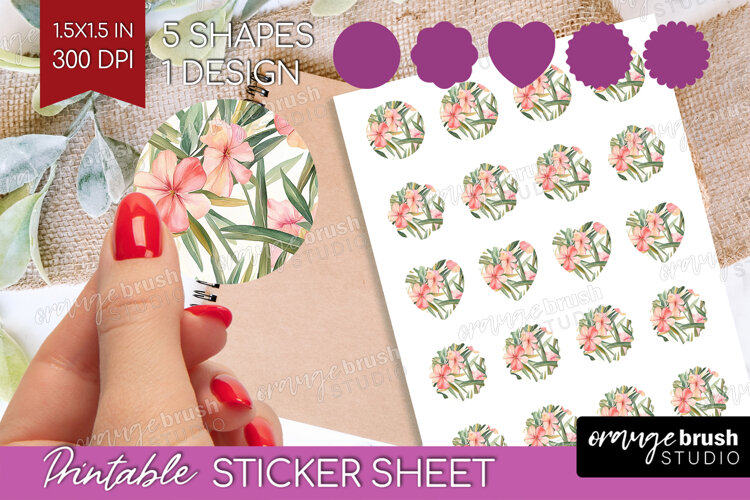 Tropical Flowers Round Sticker - Floral Printable Sticker example image 1