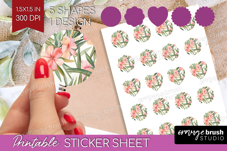 Tropical Flowers Round Sticker - Floral Printable Sticker
