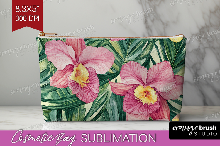 Tropical Flowers Cosmetic Bag - Floral Makeup Bag PNG