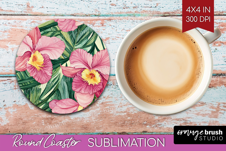 Tropical Flowers Round Coaster - Floral Coaster PNG