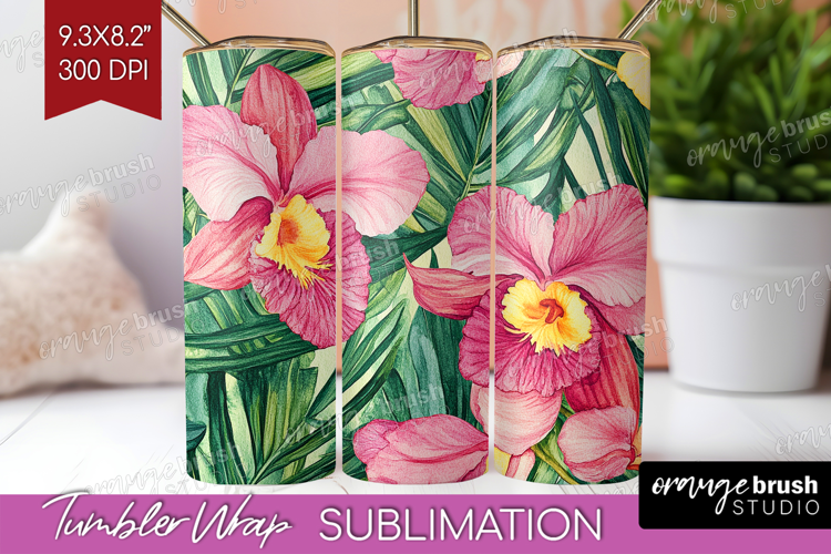 Tropical Flowers Tumbler Wrap - Floral Tumbler PNG