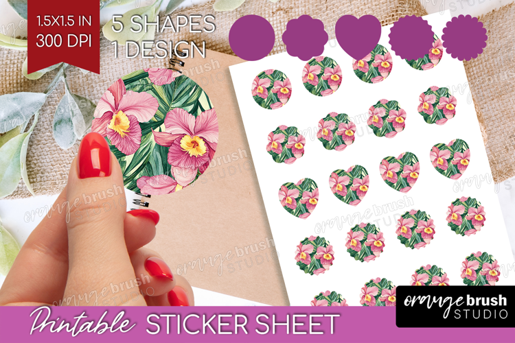 Tropical Flowers Round Sticker - Floral Printable Sticker