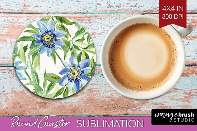 Tropical Flowers Round Coaster - Floral Coaster PNG