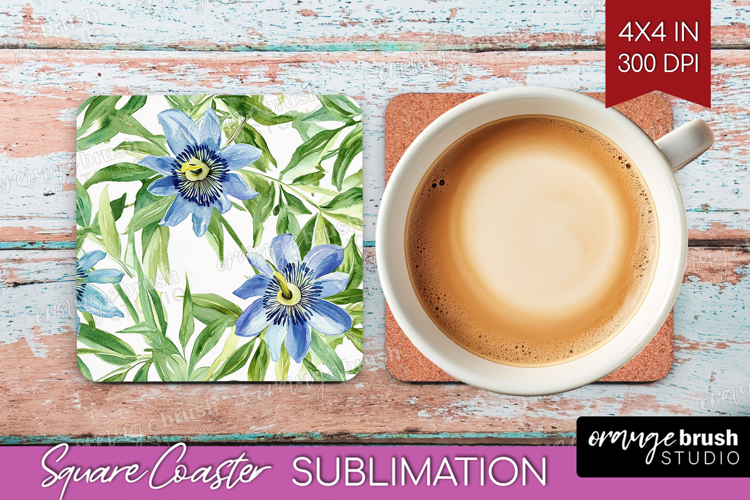 Tropical Flowers Square Coaster - Floral Coaster PNG