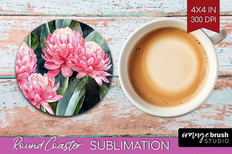 Tropical Flowers Round Coaster - Floral Coaster PNG