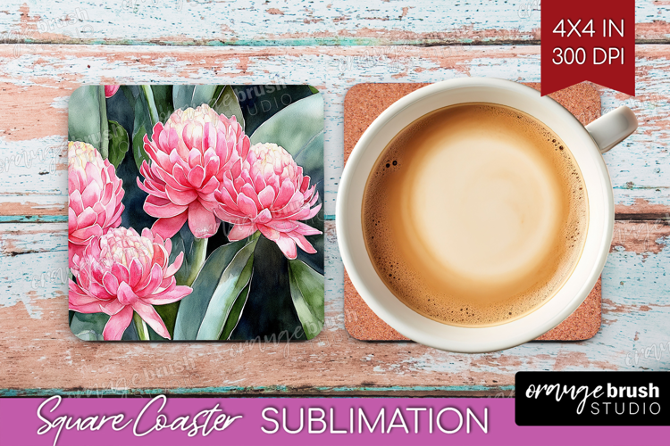 Tropical Flowers Square Coaster - Floral Coaster PNG