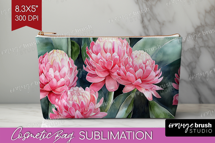 Tropical Flowers Cosmetic Bag - Floral Makeup Bag PNG