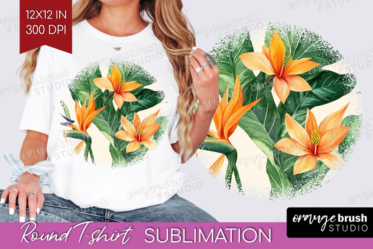 Tropical Flowers Round Tshirt Background - Floral PNG