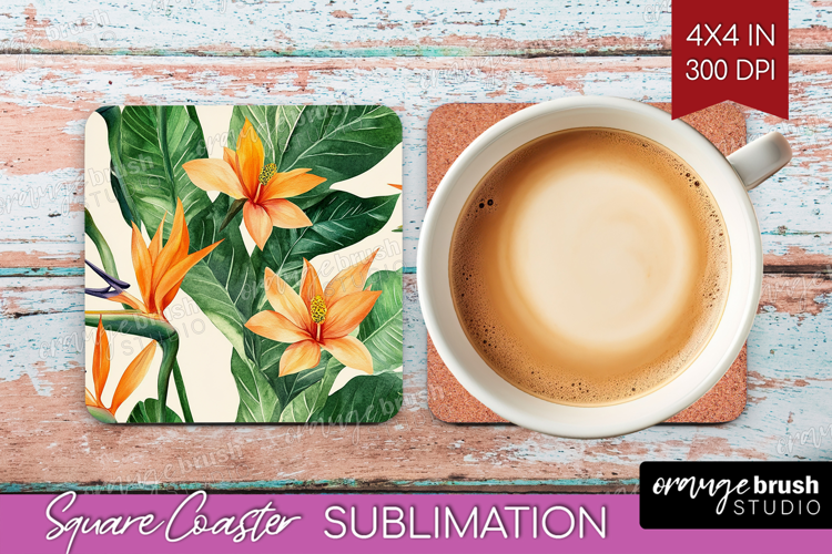 Tropical Flowers Square Coaster - Floral Coaster PNG