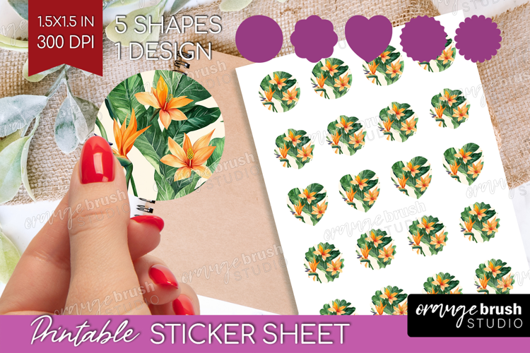 Tropical Flowers Round Sticker - Floral Printable Sticker