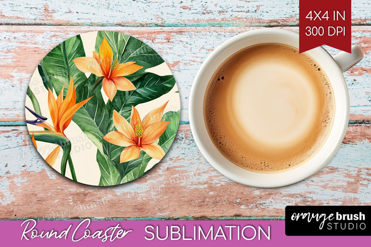 Tropical Flowers Round Coaster - Floral Coaster PNG