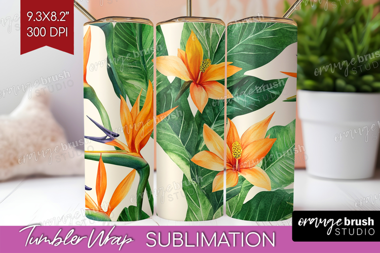Tropical Flowers Tumbler Wrap - Floral Tumbler PNG