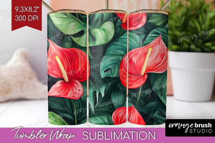 Tropical Flowers Tumbler Wrap - Floral Tumbler PNG