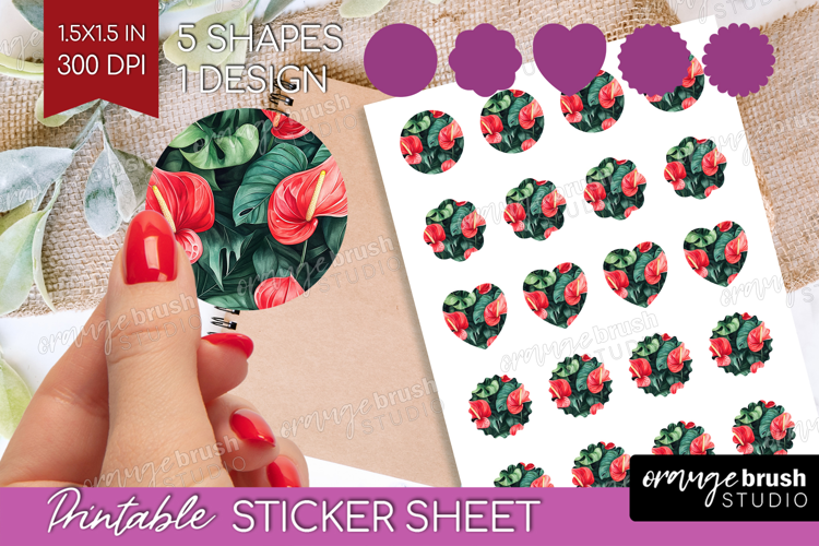 Tropical Flowers Round Sticker - Floral Printable Sticker