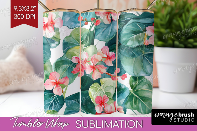 Tropical Flowers Tumbler Wrap - Floral Tumbler PNG