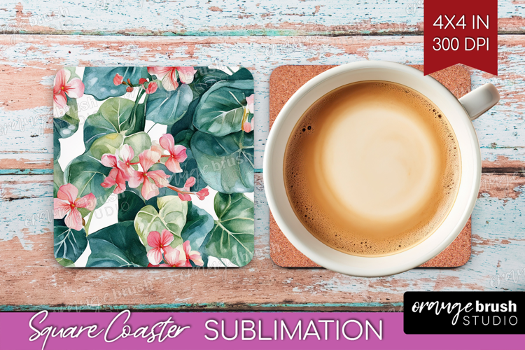 Tropical Flowers Square Coaster - Floral Coaster PNG