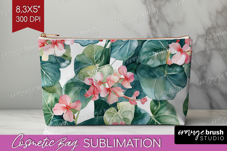 Tropical Flowers Cosmetic Bag - Floral Makeup Bag PNG